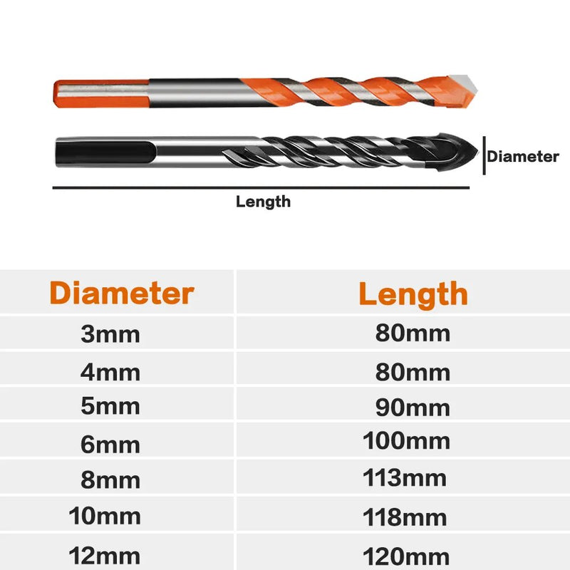 3-12mm Multifunctional Glass Metal Tile Drill Bit Triangle Diamond Drill Set Ceramic Concrete Brick Wood Punching Hole Saw Drill