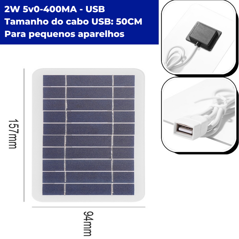 Carregador USB com Energia Solar 5V 2W | Carregador de celular com Energia Solar