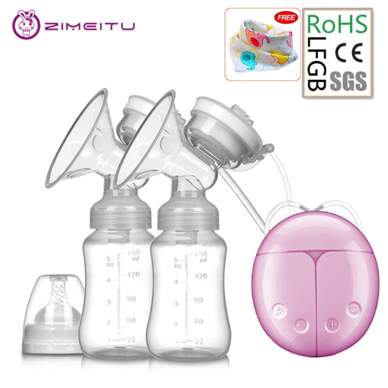 ZIMEITU Double Electric Breast Pumps Powerful Nipple Suction USB Electric Breast Pump with Baby Milk Bottle Cold Heat Pad Nippl